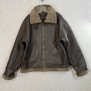 Guide Gear Leather Shearling Aviator Coat Size L Bomber Flight